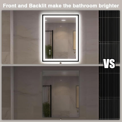 EchosLife 30x36 LED Bathroom Mirror with Lights - Black Framed, Front and Backli