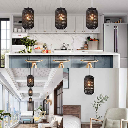 Ruzectt Plug in Pendant Light Rattan Hanging Light with Plug in Cord with Dimmab