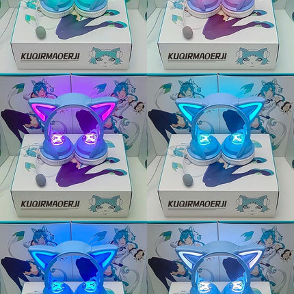 New LED Wireless Cat Ear Headphones (12 Color Changing) with Connectable Attacha