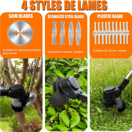 FISIYINDZ Cordless Electric Weed Wacker 21V with 2x 2000mAh Batteries, 3-in-1 Grass Trimmer & Edger (Only 1 Steel Blade)