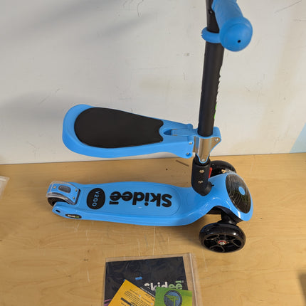 SKIDEE SP2 3-Wheel Kick Scooter for Kids 3-12, Adjustable Height, Removable Seat, LED Light-Up Wheels, Blue