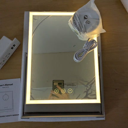 NEZZOE Rechargeable Vanity Mirror with Lights, Table Mirror with Stand, Makeup M