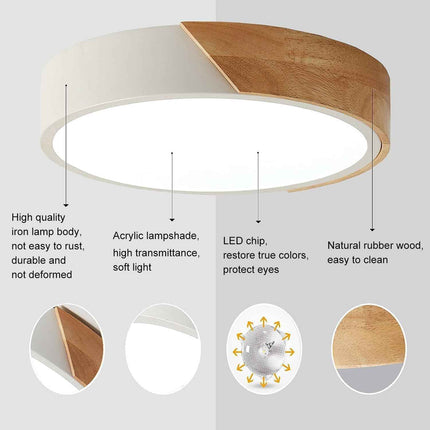 DODOPEN Flush Mount Ceiling Light, 24W Minimalist Wood Ceiling Light, 3000K/4500