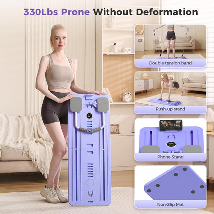 Mosdos Foldable Portable Pilates Reformer, Auto-Rebound Core Trainer for Home Gym, 50+ Exercises, 300 lb, Purple