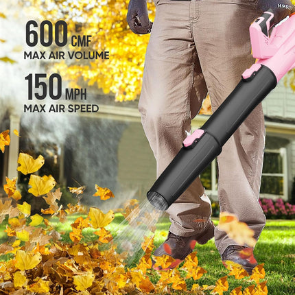 STEELITE 21V Cordless Leaf Blower, 150 MPH 600 CFM Airflow, 6-Speed, Lightweight 3.2 lb with 2 Batteries & Charger, Pink