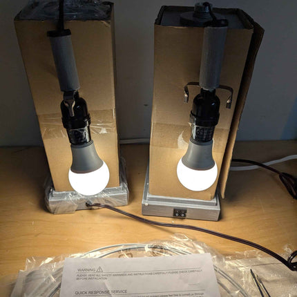 Cinkeda 27" Tall Vintage Table Lamp Set of 2 with USB C+A & Outlet,Gray Nightsta