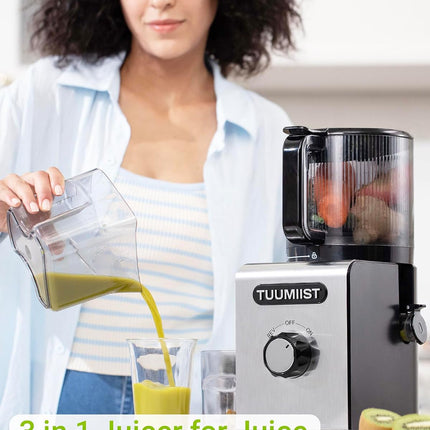 TUUMIIST Cold Press Juicer Machine, 350W Slow Masticating Juicer with 6.5 in Wide Feed Chute & 100 oz Hopper