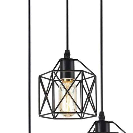 CADELON Black Pendant Light, Industrial 3 Light Pendant Lighting, Cage Metal Far
