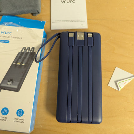 VRURC Portable Charger Buile-in 4 Cables 10000mAh, SlimPower Bank, 5 Output 2 In