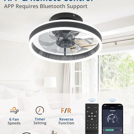 Ceiling Fans with Lights and Remote, 19.7'' Low Profile Ceiling Fans, 3000-6000K