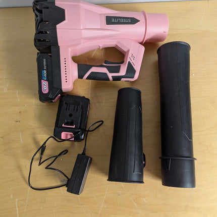 STEELITE 21V Cordless Leaf Blower, 150 MPH 600 CFM Airflow, 6-Speed, Lightweight 3.2 lb with 2 Batteries & Charger, Pink