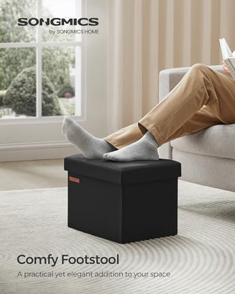 SONGMICS Small Folding Storage Ottoman, Foot Rest Stool, 31 x 41 x 31 cm, 286 kg