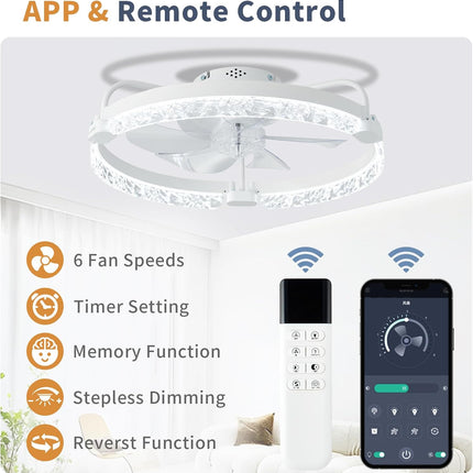 LANMEL 20 Inch Low Profile Ceiling Fans with Lights and Remote,7-Blade Fandelier