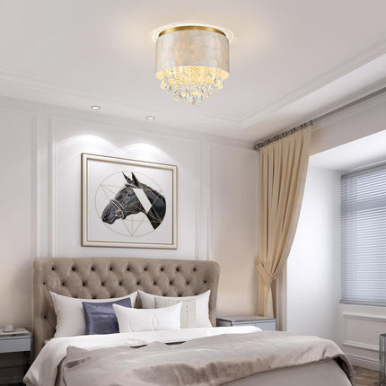 LumFurn 3-Light Drum Capiz Shell K9 Crystal Ceiling Light, Coastal Flushmount Li