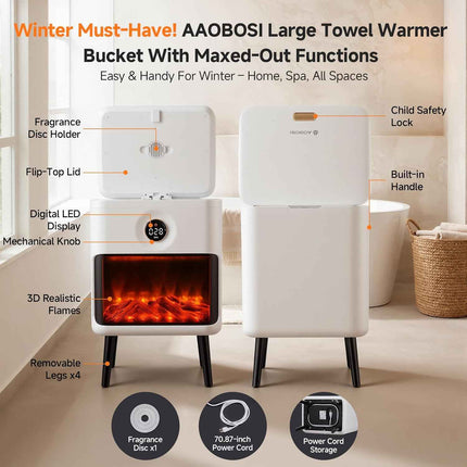 AAOBOSI Heated Towel Warmer for Bathroom - Luxury Towel Warmers Bucket with 3D F