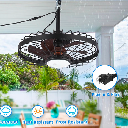 Depuley 20 Inch Outdoor Ceiling Fan with Light for Gazebo, Waterproof, Black