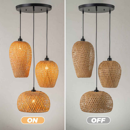 AOODU Rustic Rattan Pendant Light Fixture Farmhouse Bamboo Lighting fixtures 3-L