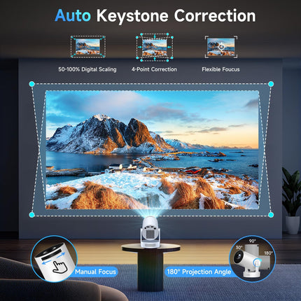 Kimwood Projector with Upgraded HiFi Speaker, [Built-in Apps] 1080P Mini Portabl