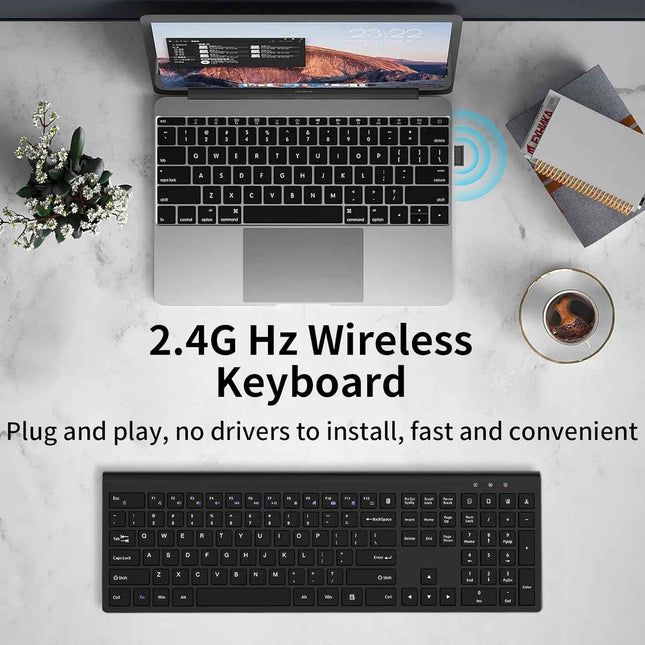 Wireless Keyboard, 2.4G USB Slim Silent Cordless Keyboard for Windows Chrome Lap
