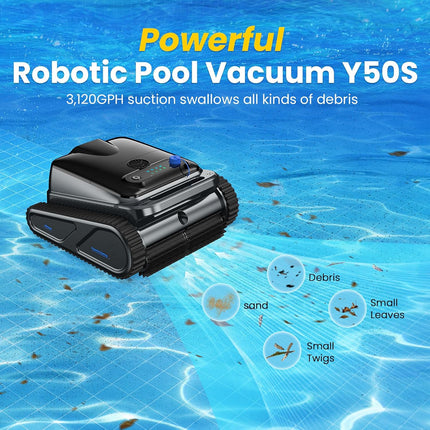 OUCAXIA Y50S Cordless Robotic Pool Cleaner, 110W Wall-Climbing Pool Vacuum with 4 Modes & 4L Filter Basket