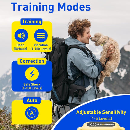 DOGLinsen 2-in-1 Bark and Shock Collar for Dogs, Smart Anti Barking Dog Training