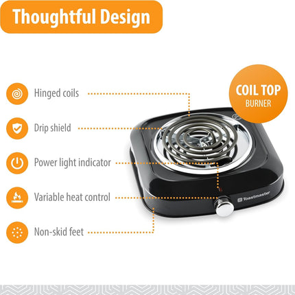 Toastmaster Single Burner with Coil Top, Black