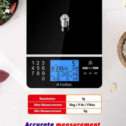 Ataller Food Scale with Nutritional Calculator, Kitchen Diet Scale, Digital Food