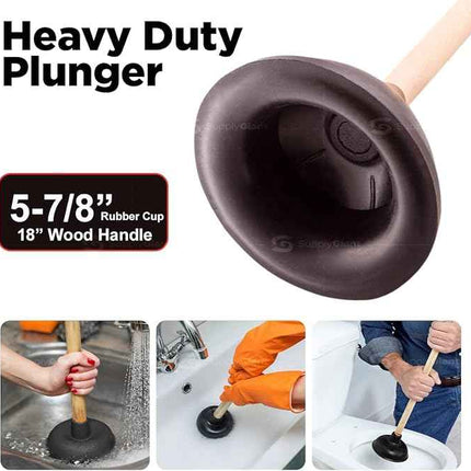 Heavy Duty Toilet Plunger Strong Suction Force Cup Rubber with 18 in. Wooden Han