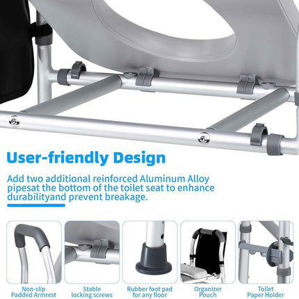 NouraVita Raised Toilet Seat with Handles, Toilet Seat Riser for Seniors with Adjustable Height & Width, 500lb Handicap Elevated Toilet Seat for Elderly, Pregnant, Fit Any Toilet