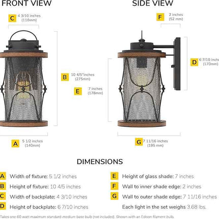 Inlight 10 4/5''H 1-Light Farmhouse Outdoor Porch Exterior Wall Lantern, Clear S