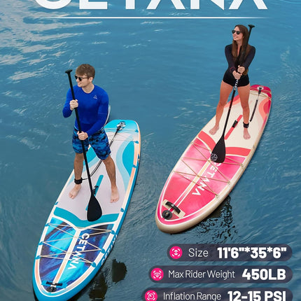 CETANA 11 ft 6 in x 35 in Extra Wide Stand Up Paddle Board for Adults & Youth, 400 lb Capacity Inflatable SUP with Pump