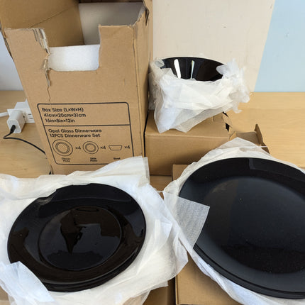 LaGlint Dinnerware Sets for 4, 12 Pieces Opal Glass Plates and Bowls Set, Dishwa