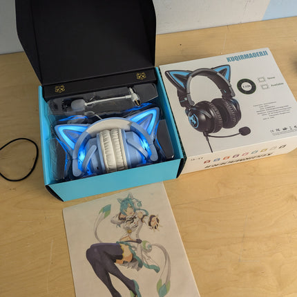 New LED Wireless Cat Ear Headphones (12 Color Changing) with Connectable Attacha
