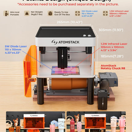 (Only 5w) ATOMSTACK P1 Dual Laser Engraver, 5W Diode, Enclosed Laser Engraving M