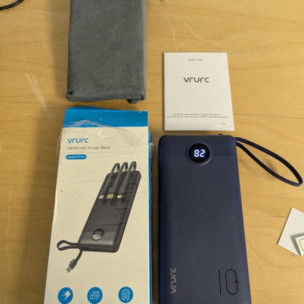 VRURC Portable Charger Buile-in 4 Cables 10000mAh, SlimPower Bank, 5 Output 2 In