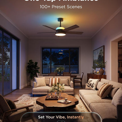 Govee RGBIC Smart Ceiling Fan with Lights and Remote, 52 inch Flush Mount, Reversible DC Motor, 5000 CFM, Alexa & Google