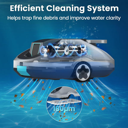 Zebary C1 Cordless Robotic Pool Cleaner, Dual-Suction Pool Vacuum with 200 Min Runtime, 2.7L Filter Basket, Auto-Parking