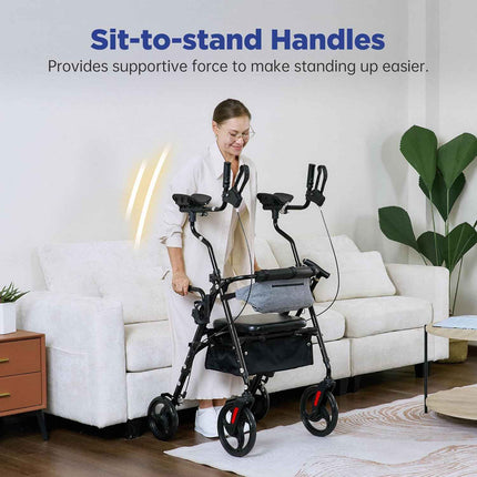 Purarelax Upright Rollator Walker, Stand Up Walkers with Armrest, 10" Wheels, Fr