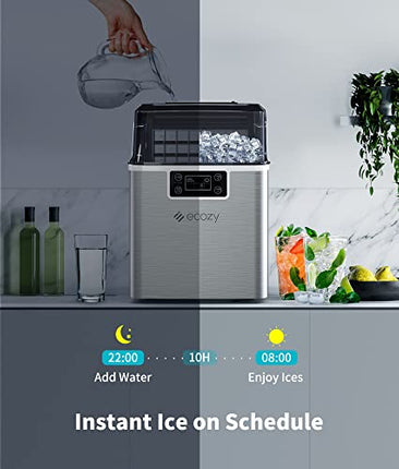 ecozy Countertop Ice Makers, 45lbs Per Day, 24 Cubes Ready in 13 Mins, Stainless