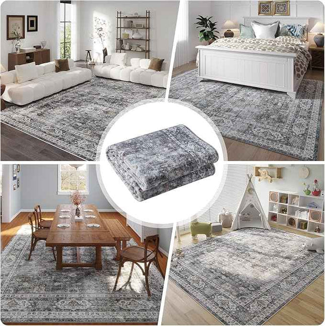 Rugcomf 8x10 Rug Washable Boho Rug Soft Large Area Rug Non-Slip Non-Shedding Fau