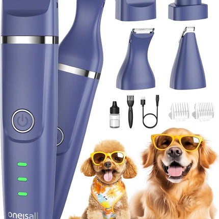 oneisall 4-in-1 Cordless Dog Grooming Kit with 2-Speed Clippers, Low Noise Paw T