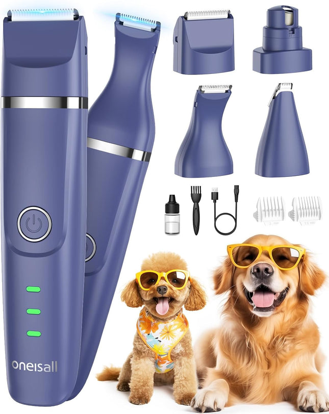 oneisall 4-in-1 Cordless Dog Grooming Kit with 2-Speed Clippers, Low Noise Paw T