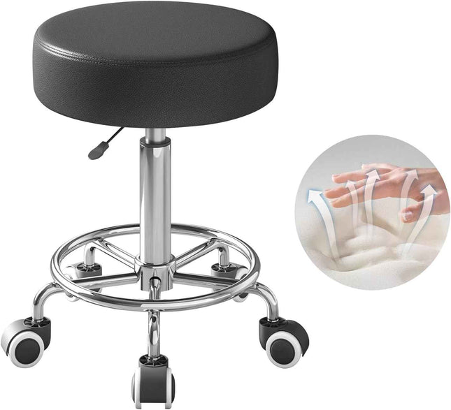Rolling Stool with Wheels - Ultra Soft Thick Padded Seat, Compact Size, Heavy We