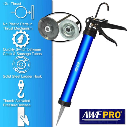 AWF Pro Sausage Caulk Gun, 20 oz Foil Pack / 10 oz Cartridge Convertible, 12:1 T