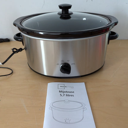 Mainstays 6 Quart Oval Slow Cooker, Stainless Steel Finish, Glass Lid