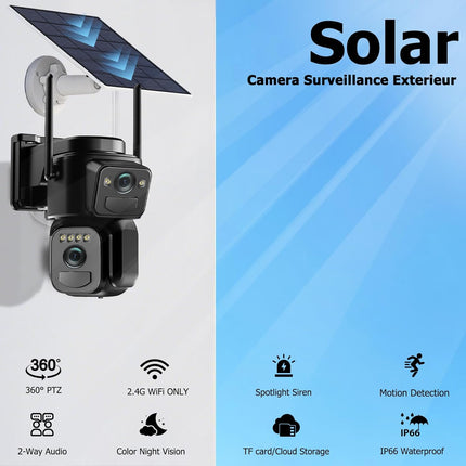 Uniter 4K Dual Lens Solar Security Cameras Wireless Outdoor, 2.4G WiFi, 360° Pan