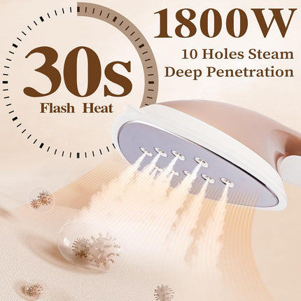 HAPAIS 1800W Standing Garment Steamer with Adjustable Double Pole, 2L Tank, 10 Fabric Settings, White Gold