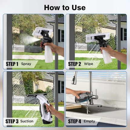 ZRHI Window Vacuum Squeegee Cordless, 2000Pa Electric Window Cleaner Tool with 2