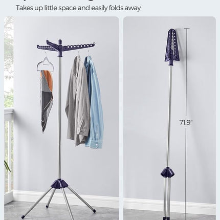 SONGMICS Clothes Drying Rack, 59-Inch Folding Laundry Drying Rack with 3 Rotatab