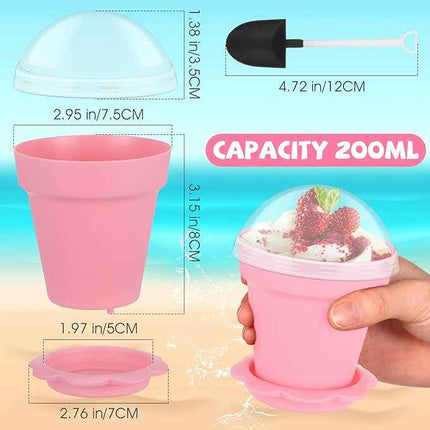 50 Pack Flowerpot Dessert Cup Plastic Cake Cups with Lid Shovel Spoon Bottom Tra